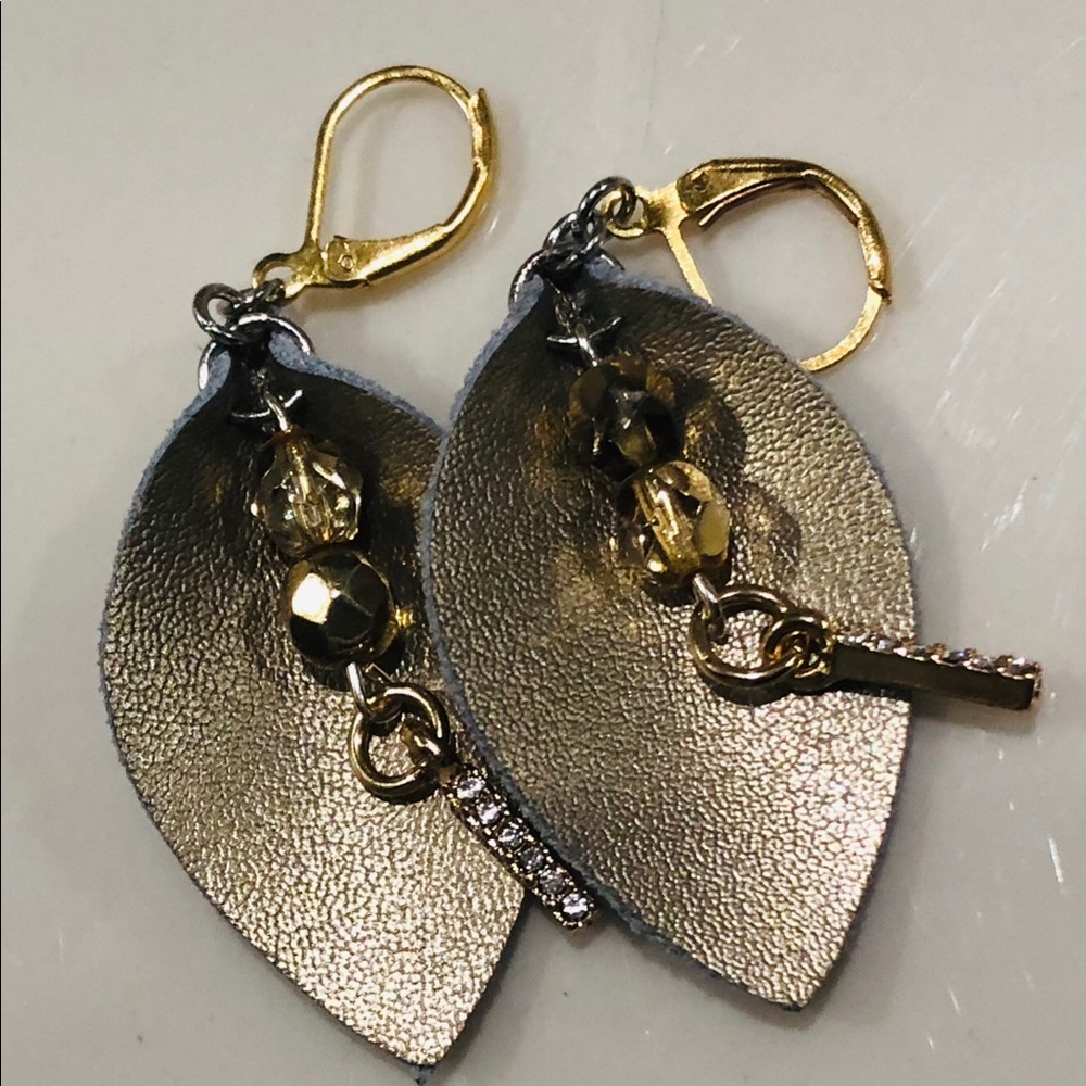 Genuine Leather Earrings with Hand Beaded Details
